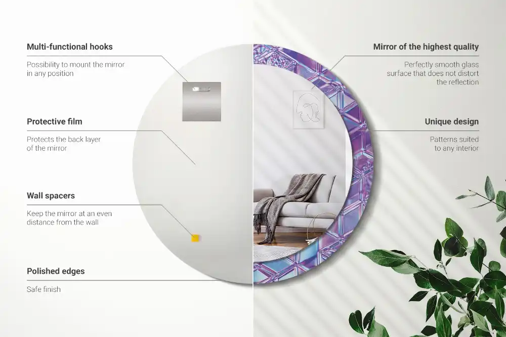 Miroir rond cadre avec impression motif cristal