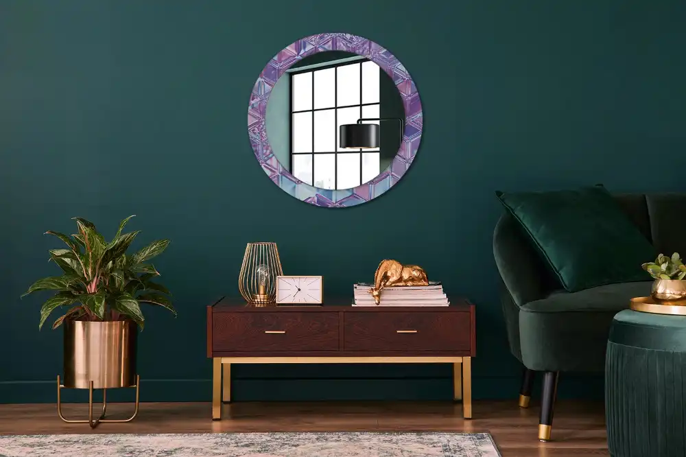 Miroir rond cadre avec impression motif cristal