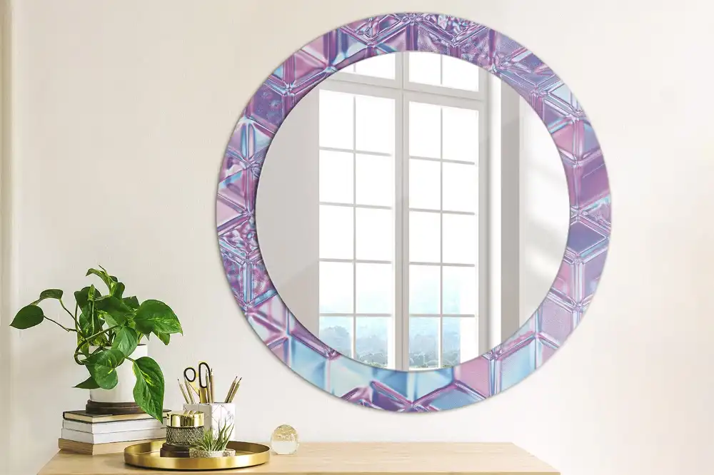 Miroir rond cadre avec impression motif cristal