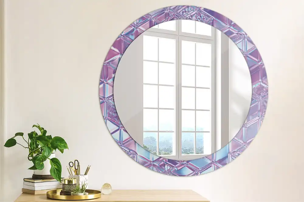 Miroir rond cadre avec impression motif cristal
