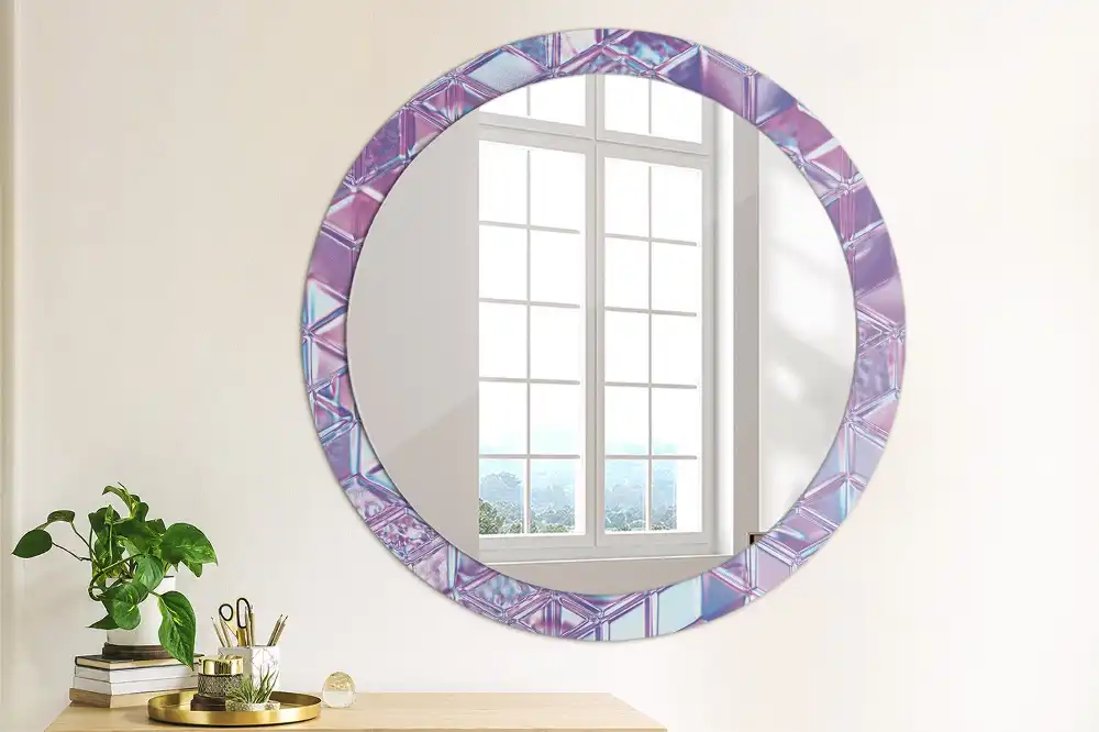 Miroir rond cadre avec impression motif cristal