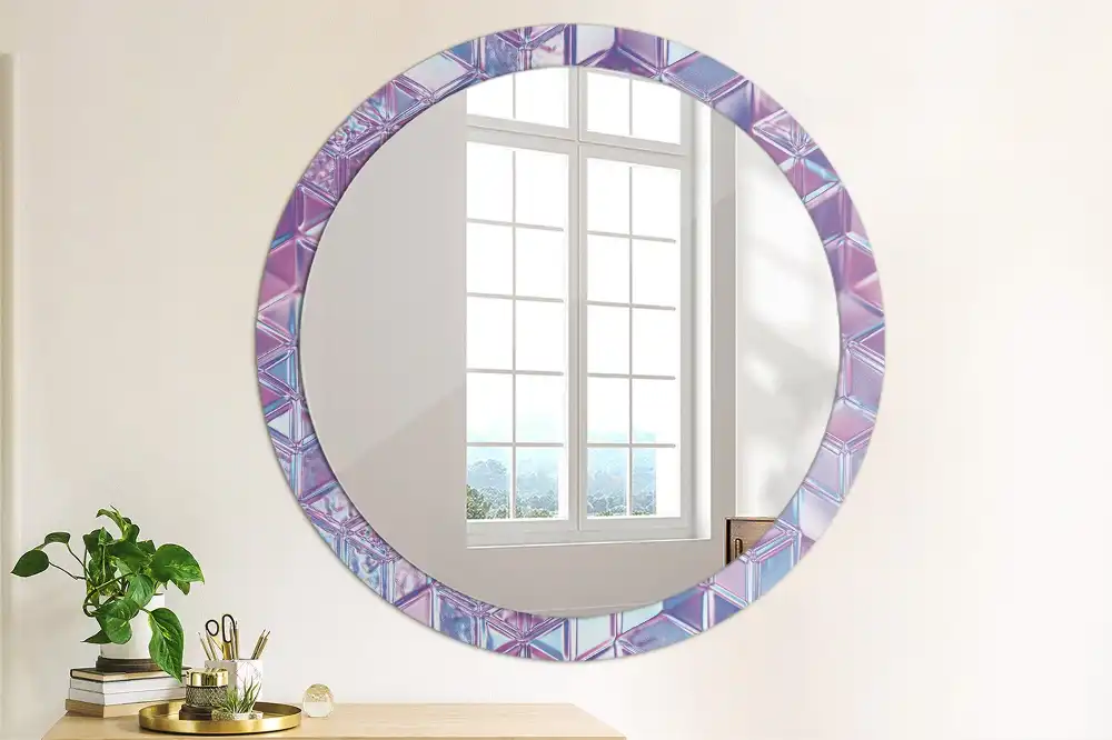 Miroir rond cadre avec impression motif cristal