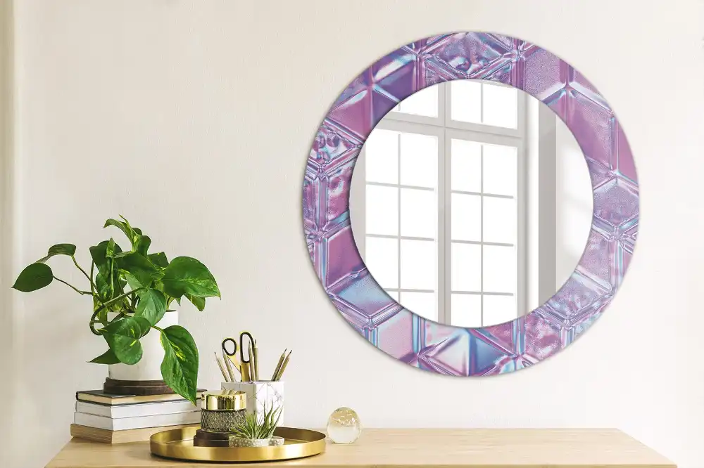 Miroir rond cadre avec impression motif cristal