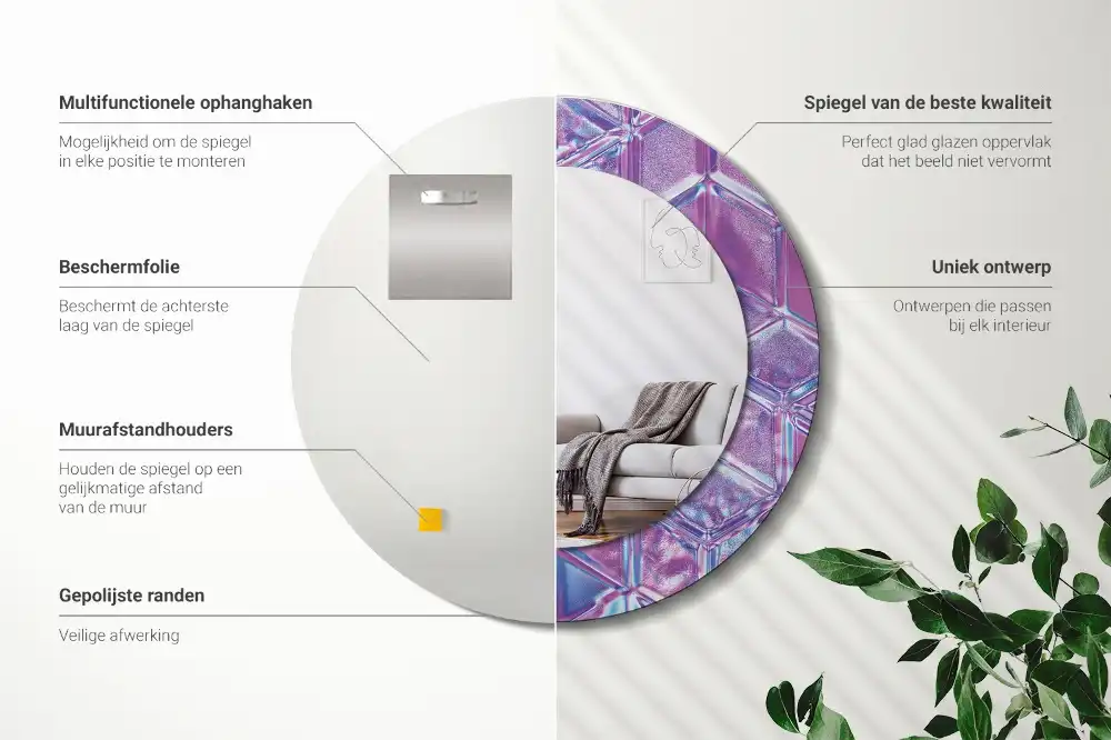 Miroir rond cadre avec impression motif cristal