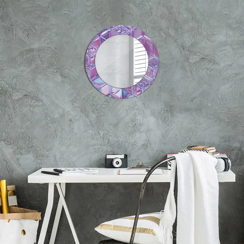 Miroir rond cadre avec impression motif cristal