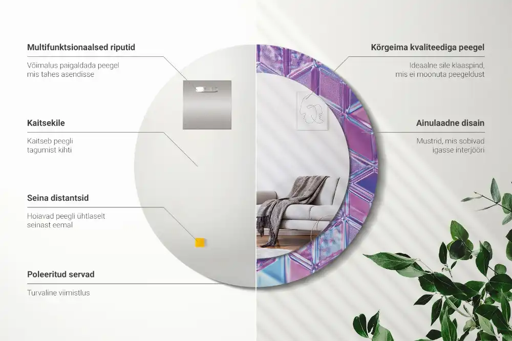 Miroir rond cadre avec impression motif cristal