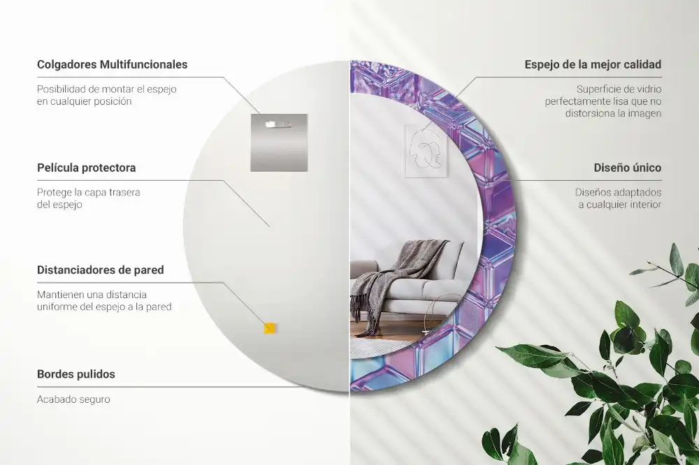 Miroir rond cadre avec impression motif cristal