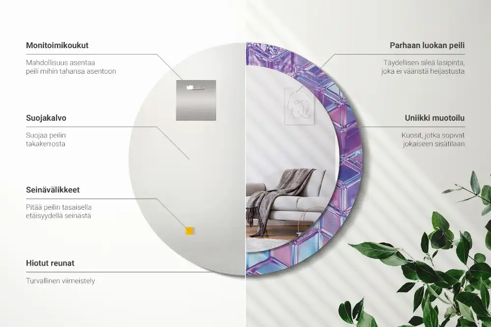 Miroir rond cadre avec impression motif cristal
