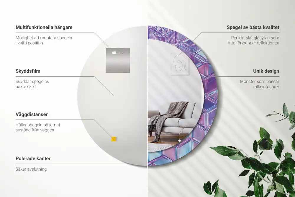 Miroir rond cadre avec impression motif cristal
