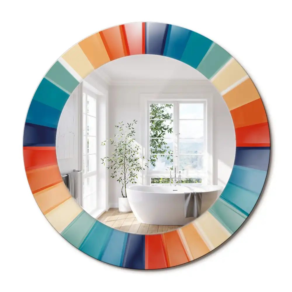 Miroir rond avec décoration carreaux à rayons colorés