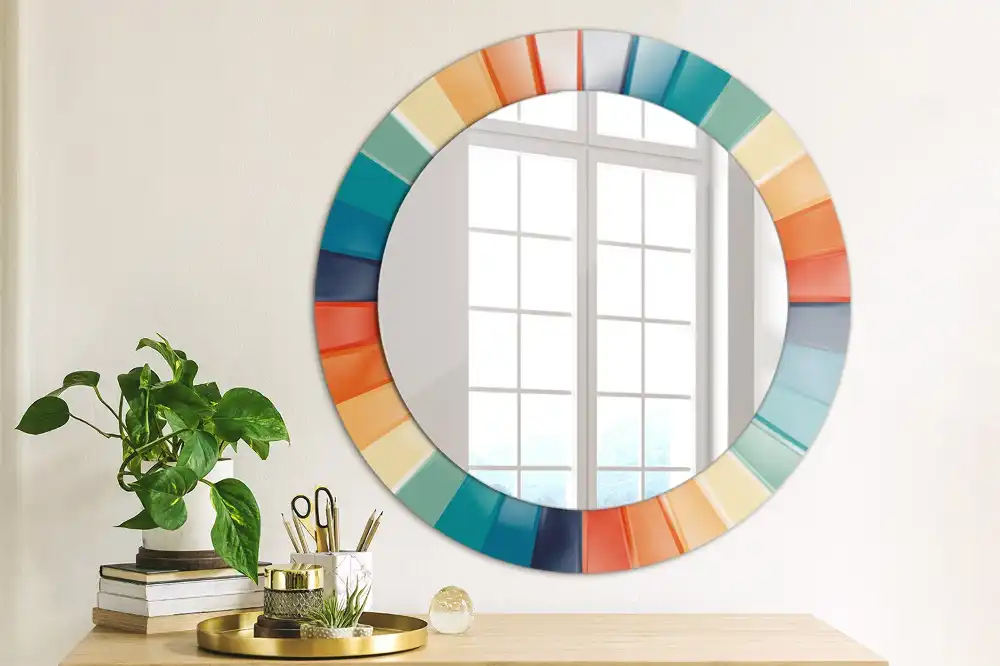 Miroir rond avec décoration carreaux à rayons colorés