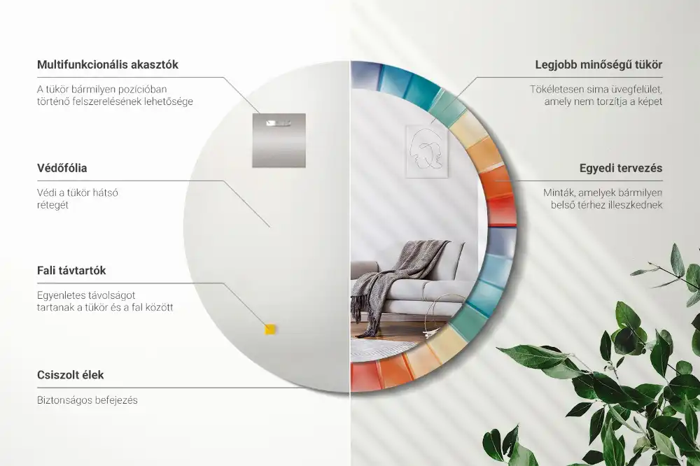Miroir rond avec décoration carreaux à rayons colorés