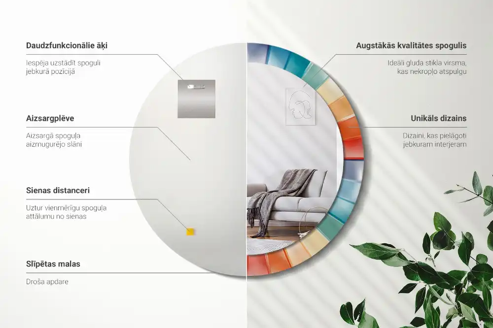 Miroir rond avec décoration carreaux à rayons colorés