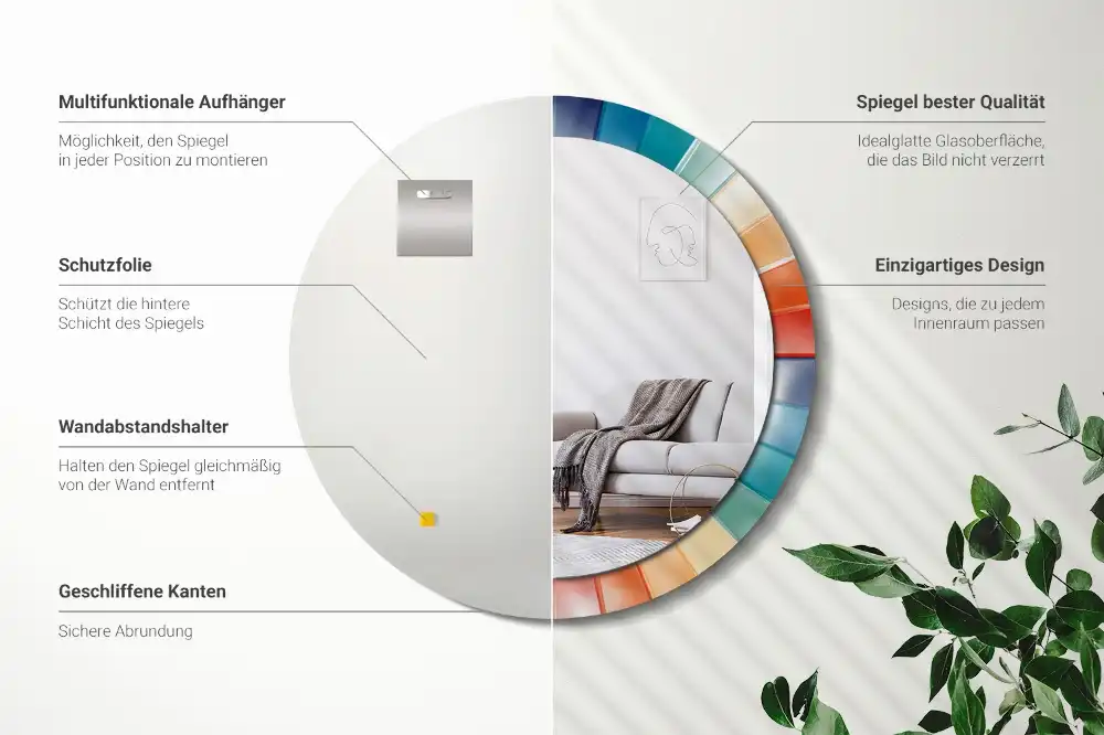 Miroir rond avec décoration carreaux à rayons colorés