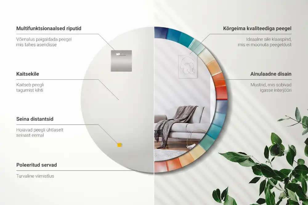Miroir rond avec décoration carreaux à rayons colorés