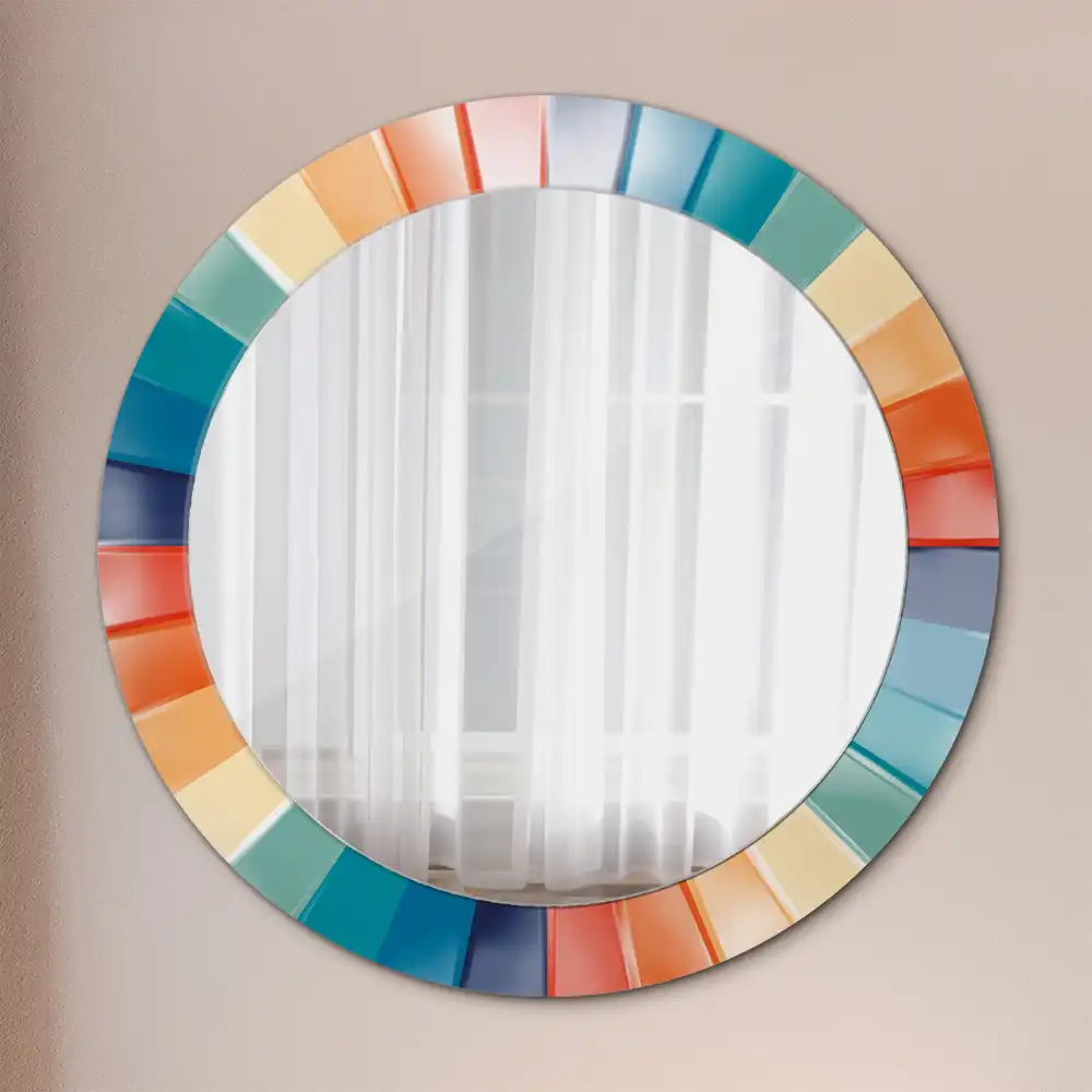 Miroir rond avec décoration carreaux à rayons colorés