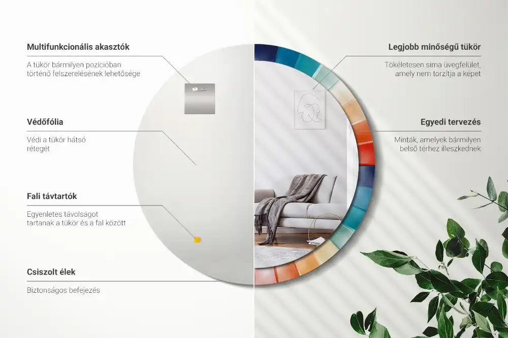 Miroir rond avec décoration carreaux à rayons colorés