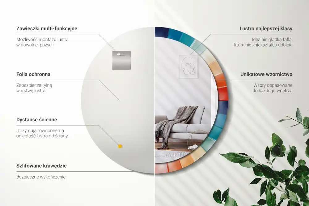 Miroir rond avec décoration carreaux à rayons colorés