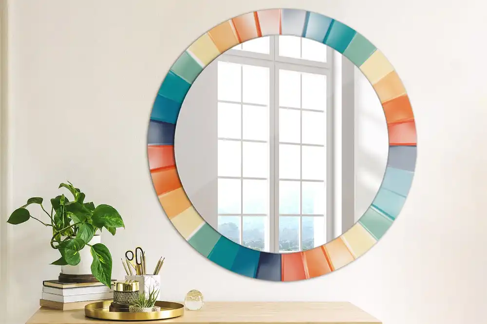 Miroir rond avec décoration carreaux à rayons colorés