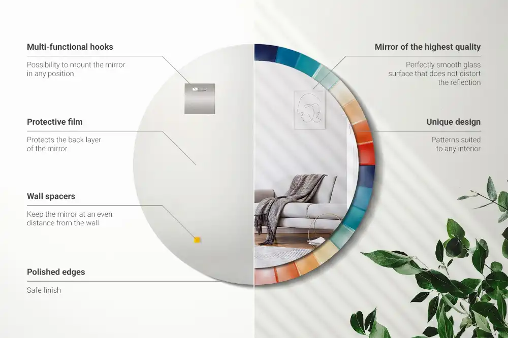 Miroir rond avec décoration carreaux à rayons colorés