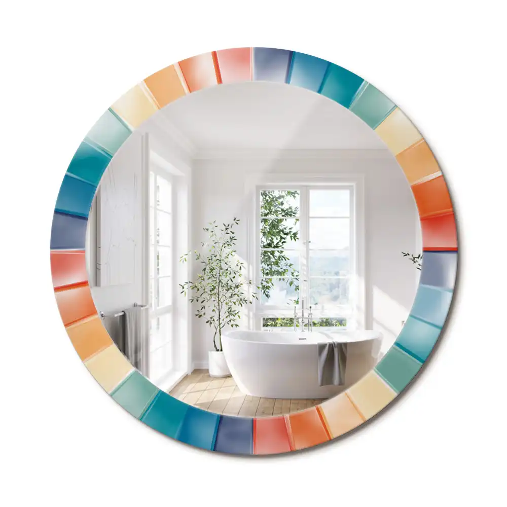 Miroir rond avec décoration carreaux à rayons colorés