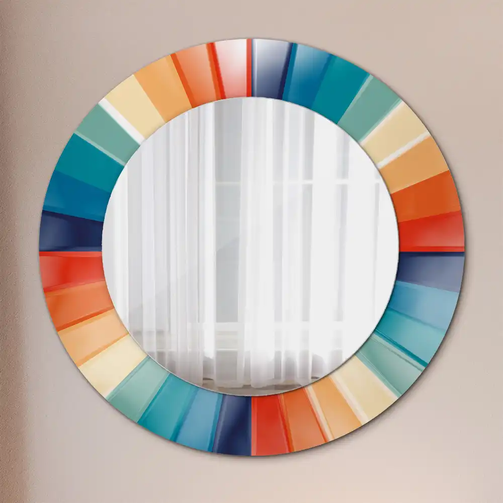 Miroir rond avec décoration carreaux à rayons colorés