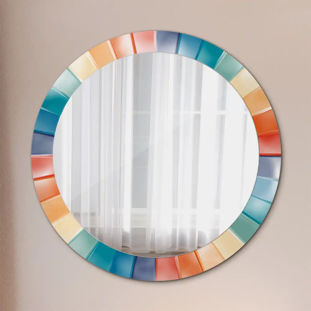 Miroir rond avec décoration carreaux à rayons colorés