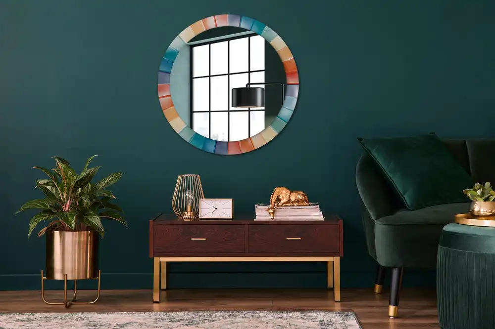 Miroir rond avec décoration carreaux à rayons colorés