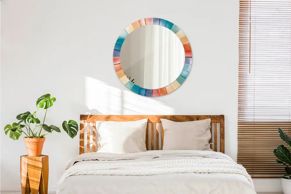 Miroir rond avec décoration carreaux à rayons colorés