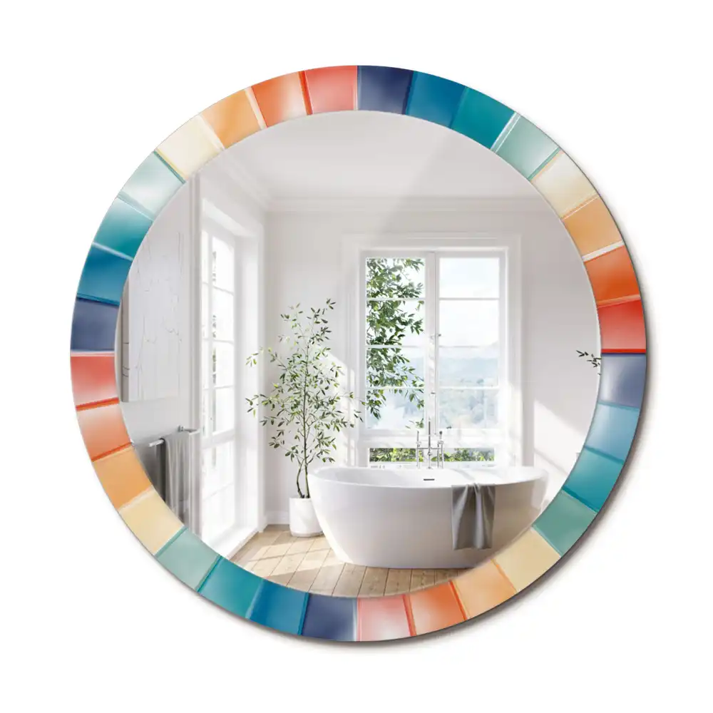 Miroir rond avec décoration carreaux à rayons colorés