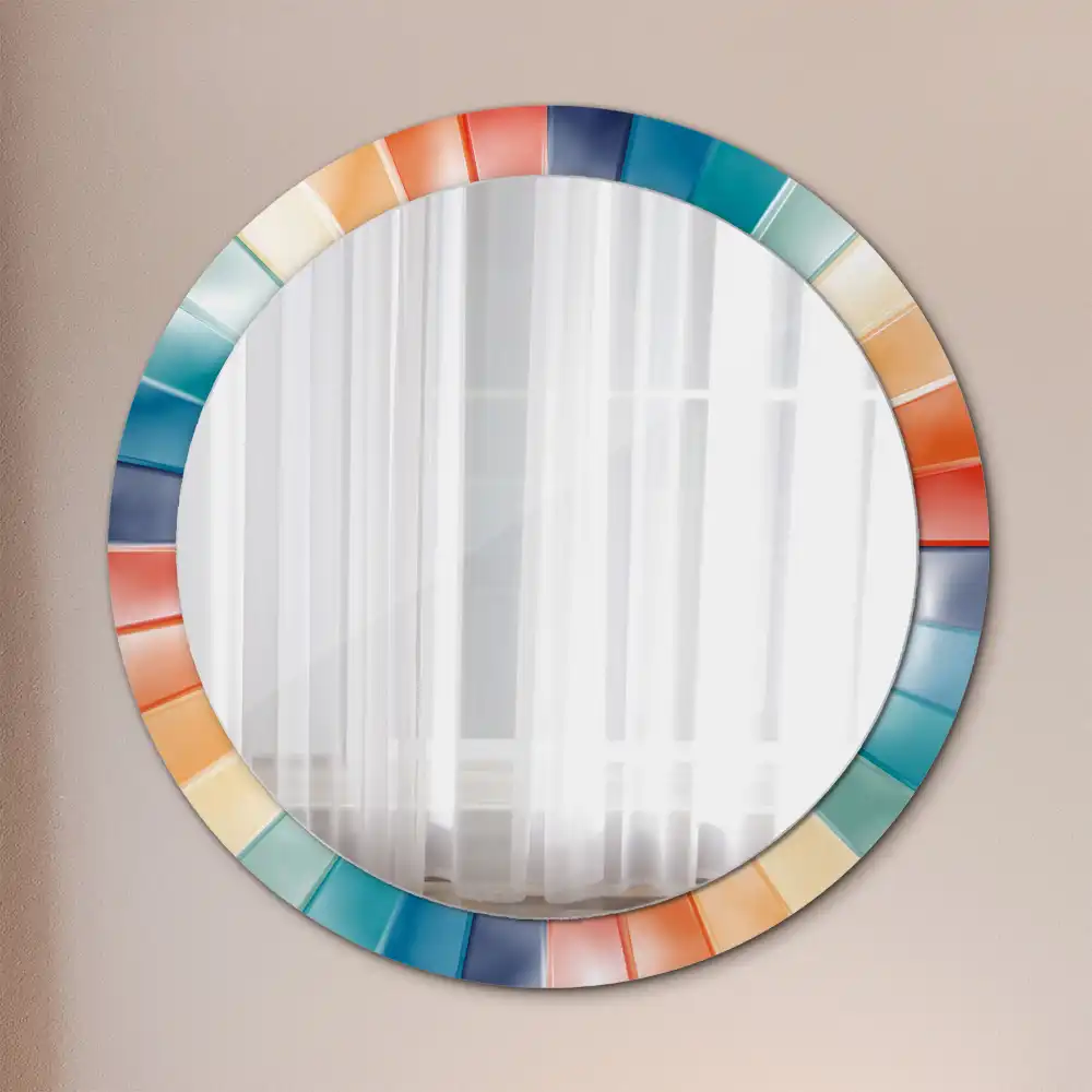 Miroir rond avec décoration carreaux à rayons colorés
