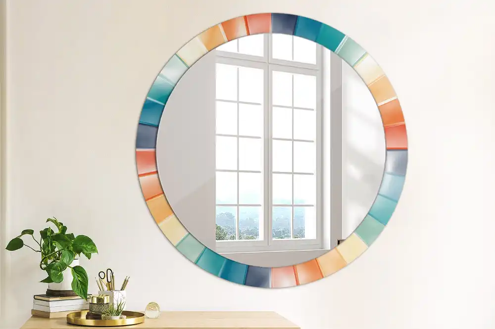 Miroir rond avec décoration carreaux à rayons colorés