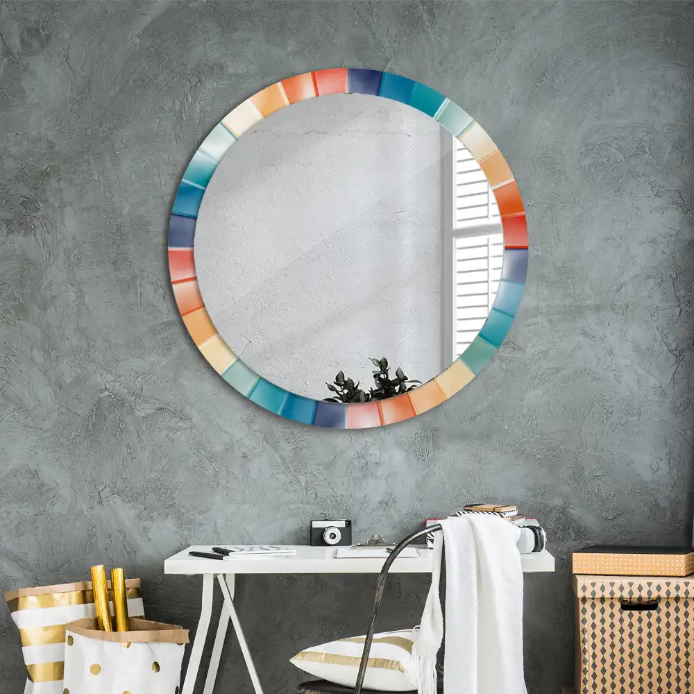 Miroir rond avec décoration carreaux à rayons colorés