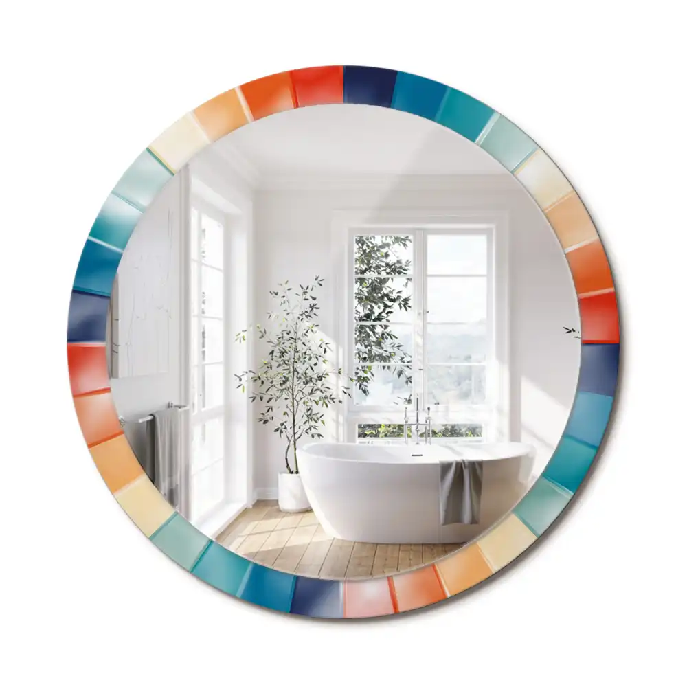 Miroir rond avec décoration carreaux à rayons colorés