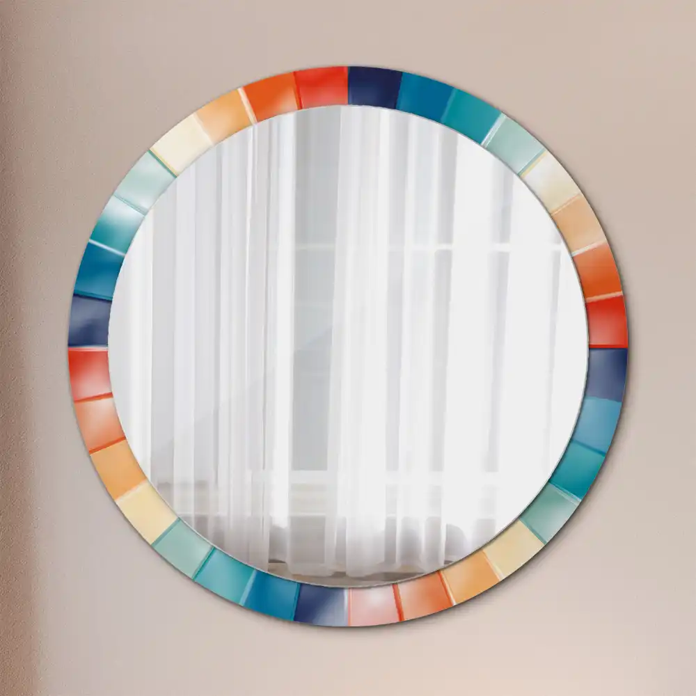 Miroir rond avec décoration carreaux à rayons colorés