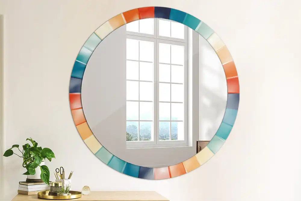 Miroir rond avec décoration carreaux à rayons colorés