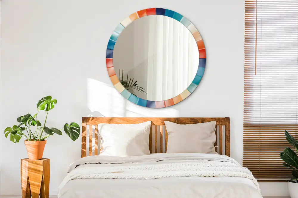 Miroir rond avec décoration carreaux à rayons colorés