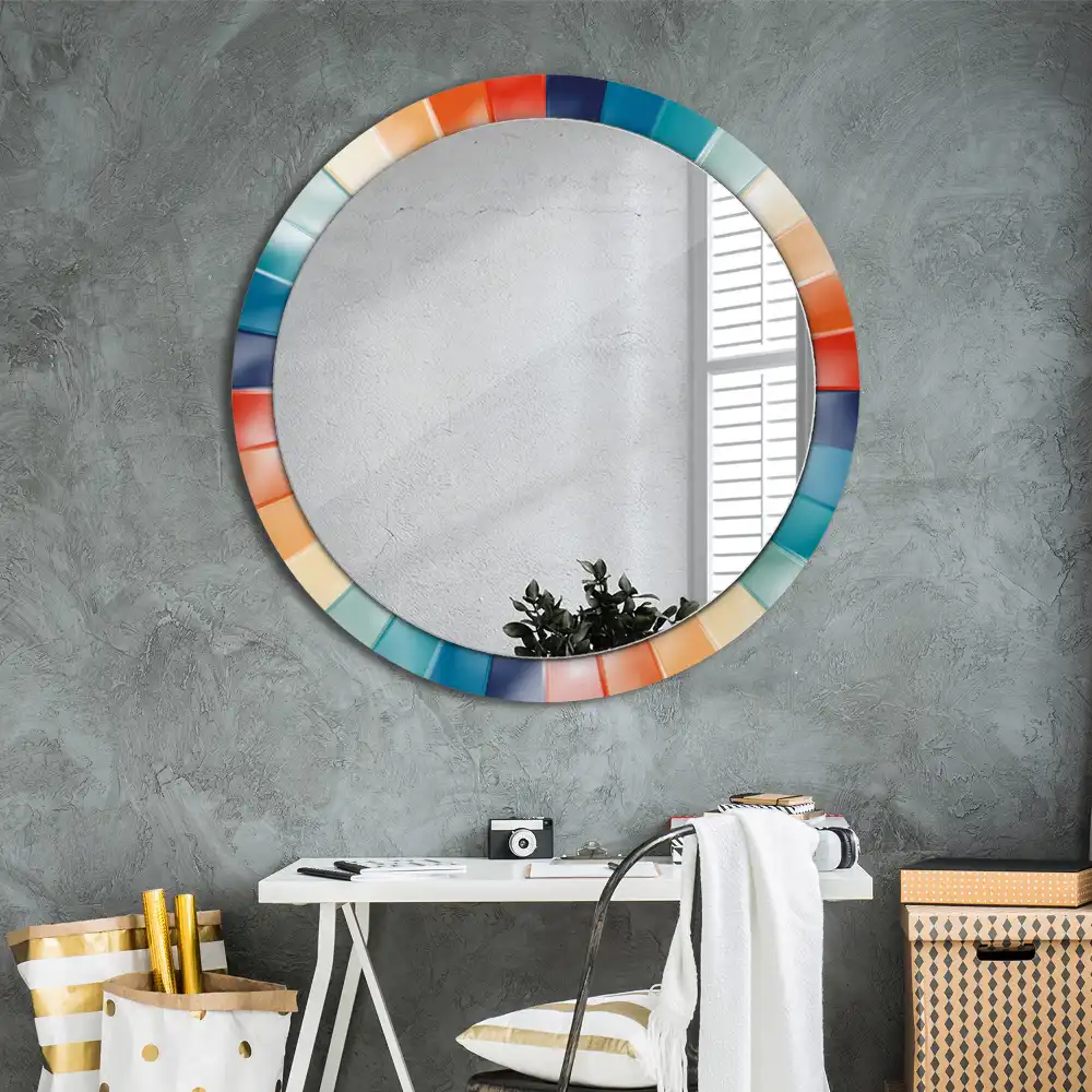 Miroir rond avec décoration carreaux à rayons colorés