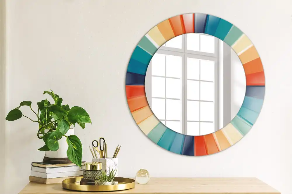 Miroir rond avec décoration carreaux à rayons colorés