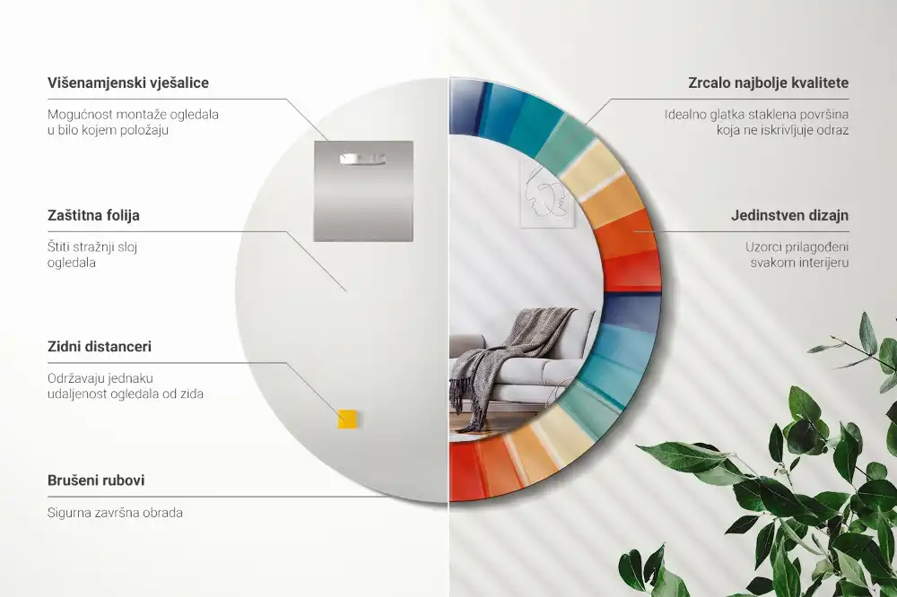 Miroir rond avec décoration carreaux à rayons colorés