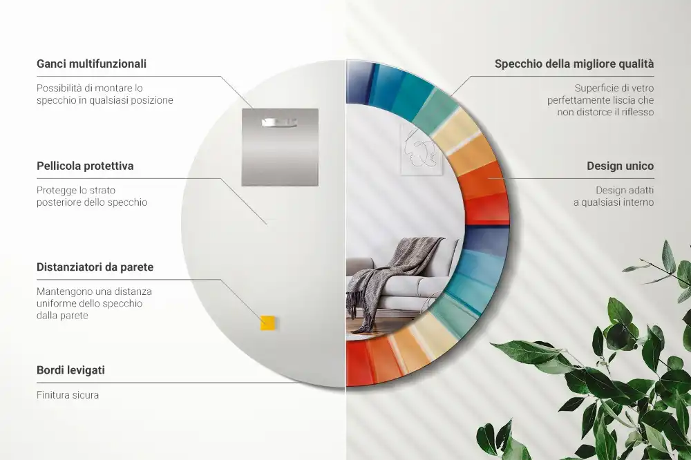 Miroir rond avec décoration carreaux à rayons colorés