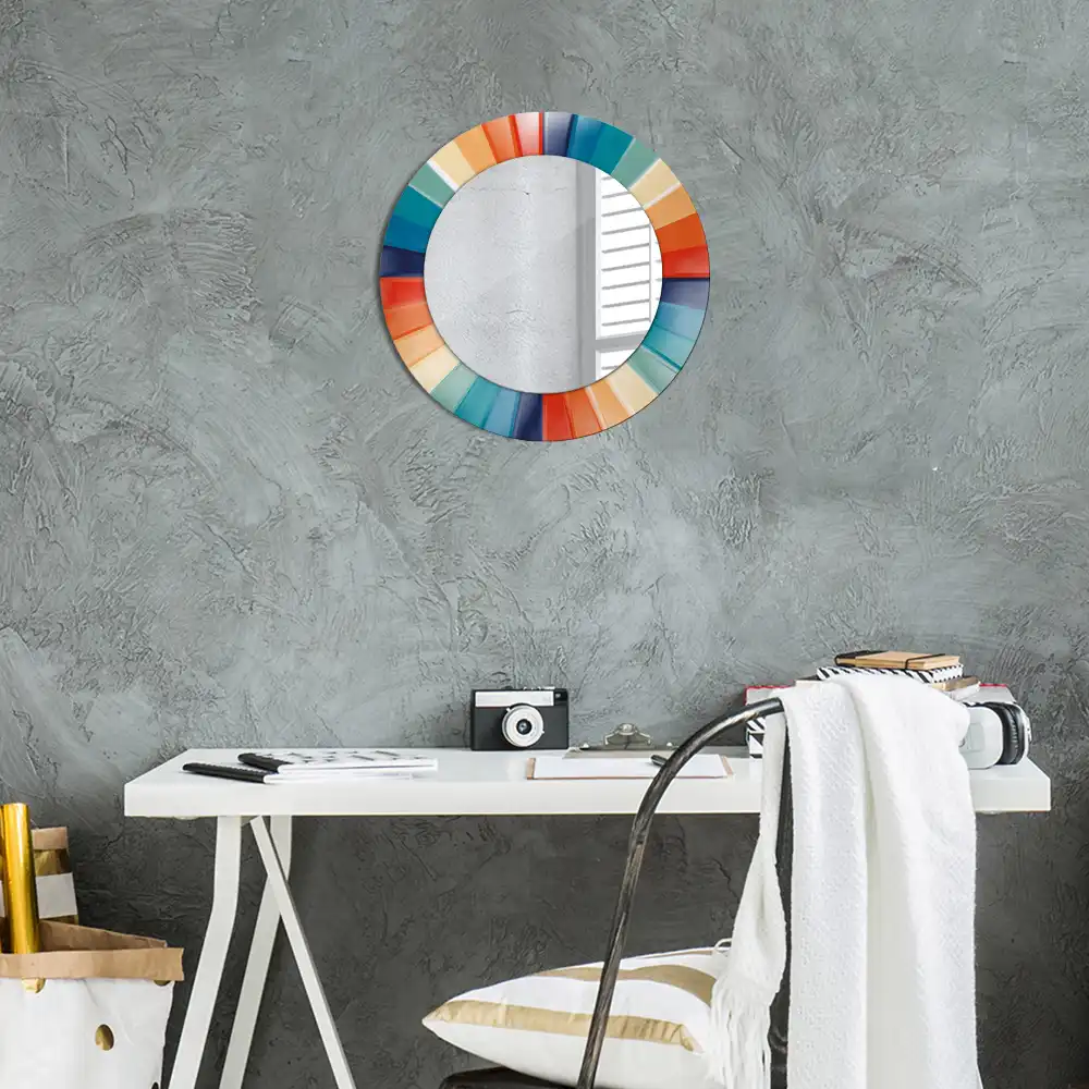Miroir rond avec décoration carreaux à rayons colorés