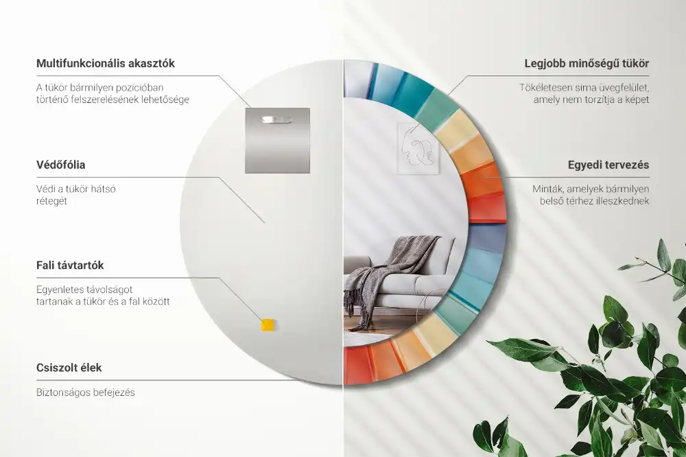 Miroir rond avec décoration carreaux à rayons colorés