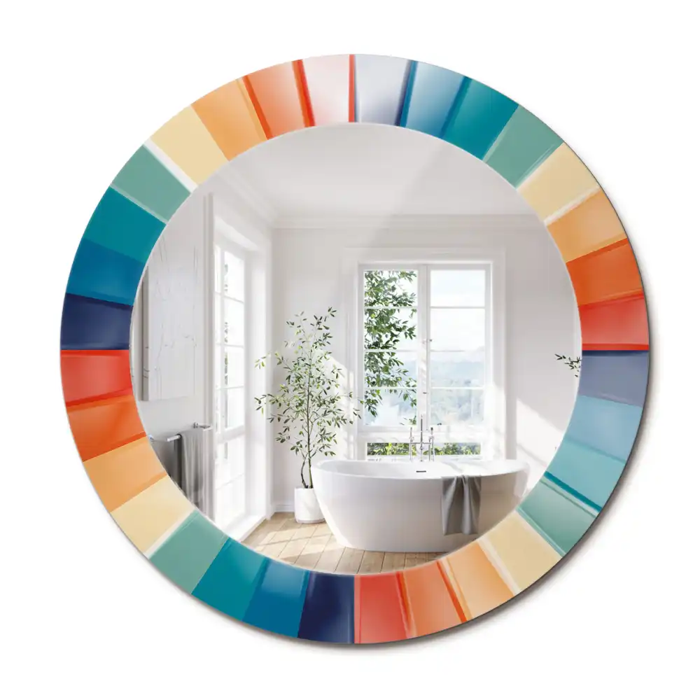 Miroir rond avec décoration carreaux à rayons colorés