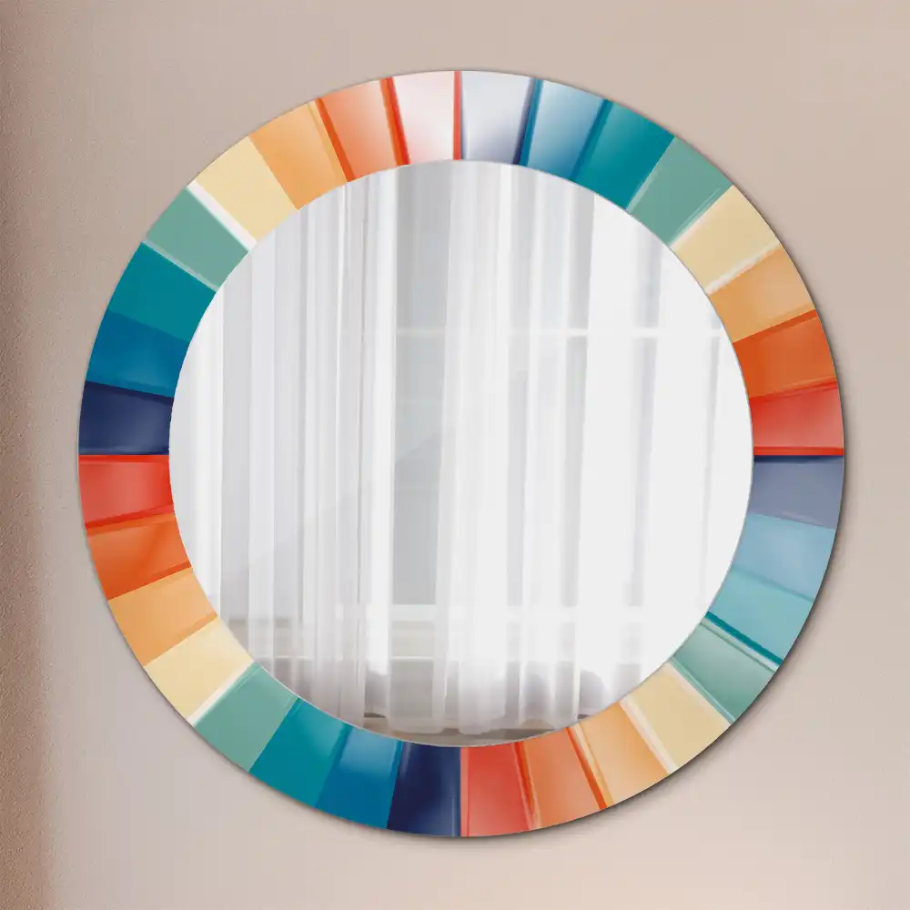 Miroir rond avec décoration carreaux à rayons colorés