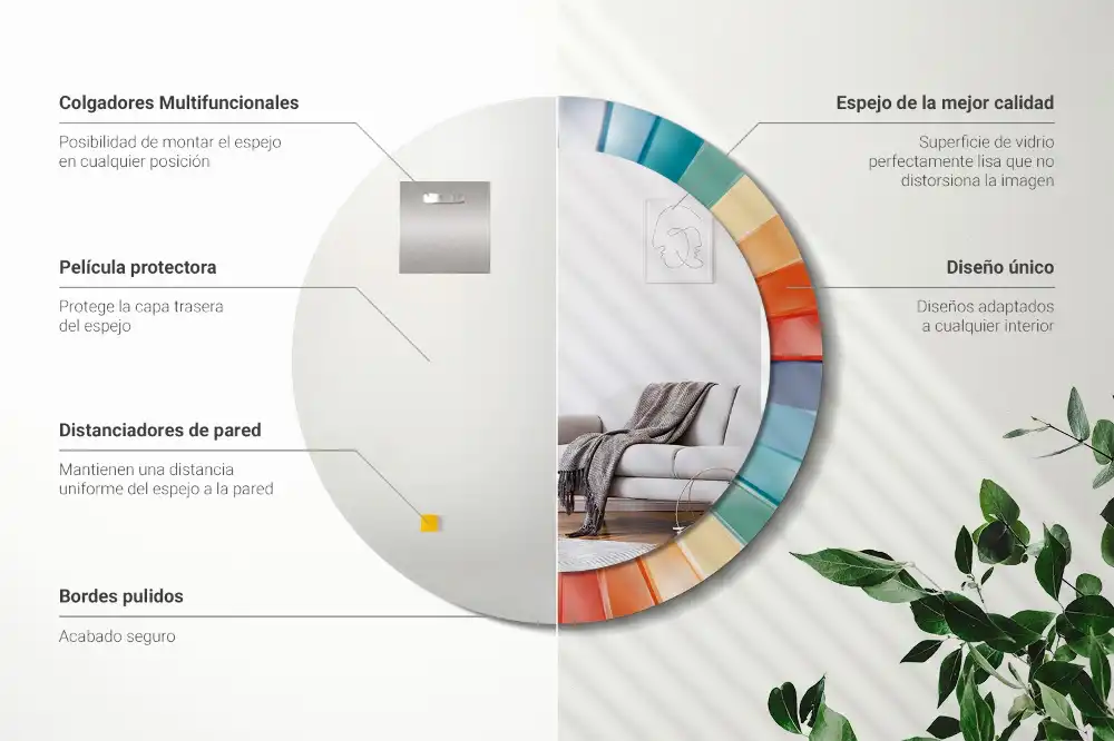 Miroir rond avec décoration carreaux à rayons colorés