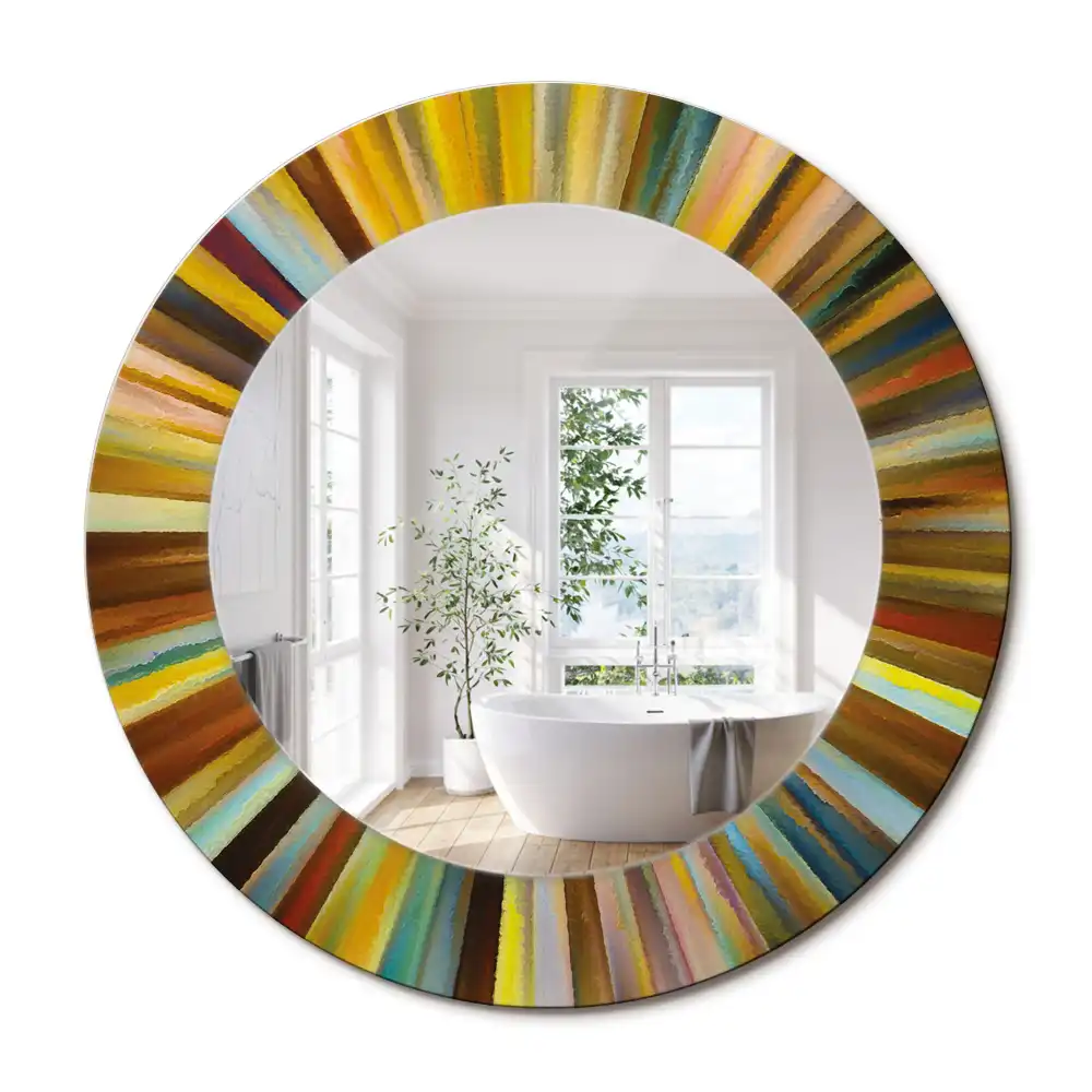 Miroir rond cadre imprimé rayons colorés