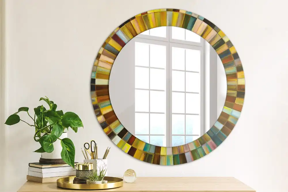 Miroir rond cadre imprimé rayons colorés