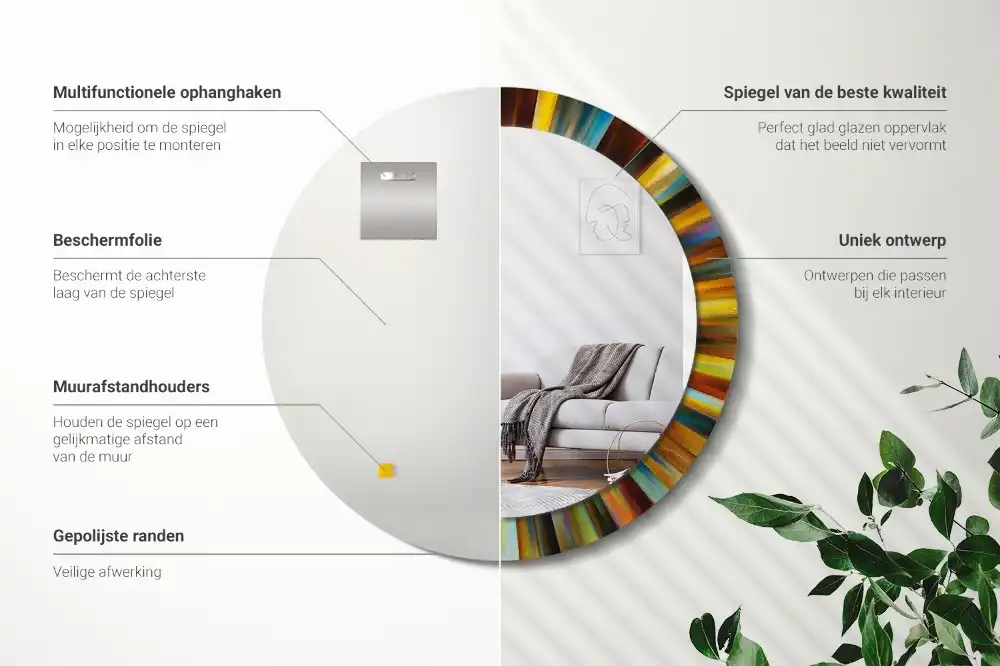 Miroir rond cadre imprimé rayons colorés