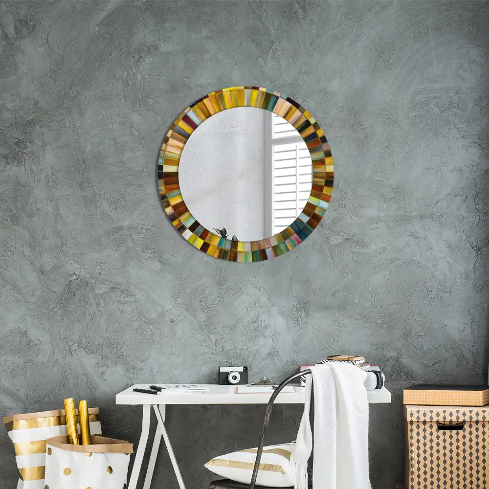 Miroir rond cadre imprimé rayons colorés